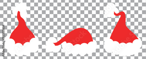 Collage with Santa Claus hats, closeup objects. Santa Hat Illustration
