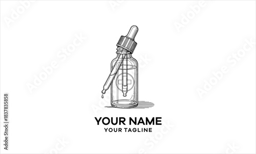 Dropper Bottle Logo Design Serum Bottle Essential Oil Hand Drawn Style logo design.