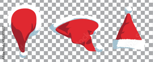 Collage with Santa Claus hats, closeup objects. Santa Hat Illustration