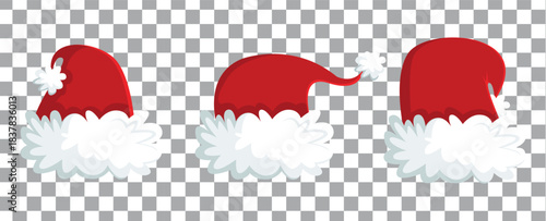 Collage with Santa Claus hats, closeup objects. Santa Hat Illustration