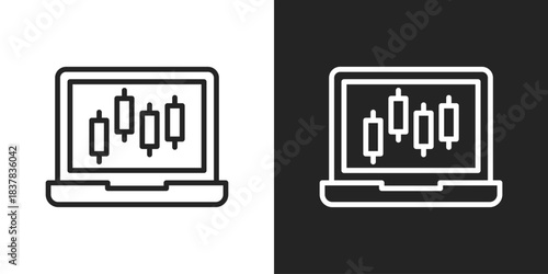 Market Trading Icon In Black And White Line Style