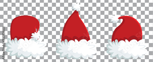 Collage with Santa Claus hats, closeup objects. Santa Hat Illustration