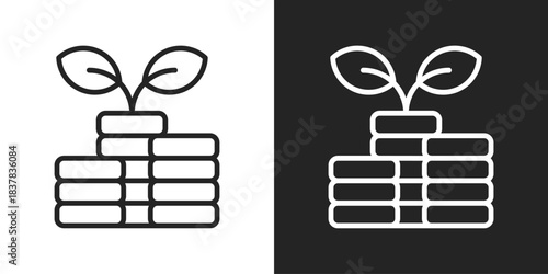 Sustainable Growth Icon In Black And White Line Style