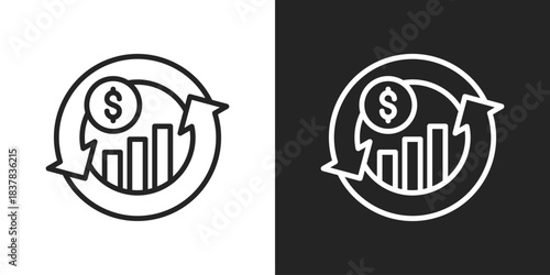 ROI Cycle Icon In Black And White Line Style