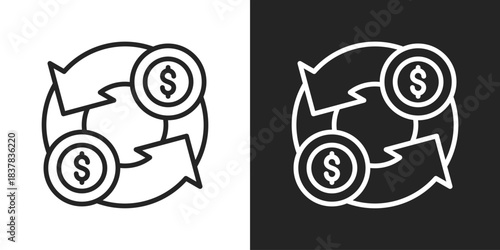 Money Cycle Icon In Black And White Line Style