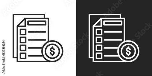 Budget Planning Icon In Black And White Line Style