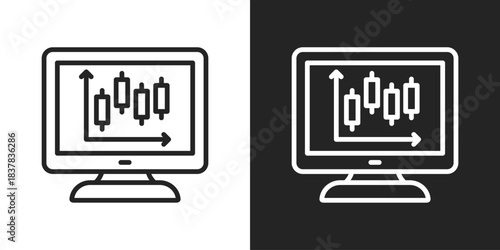 Stock Trading Icon In Black And White Line Style