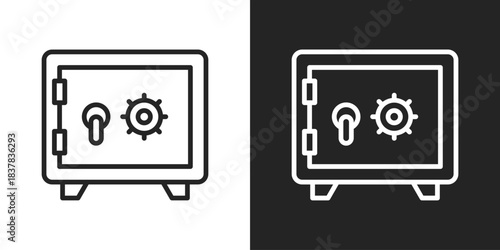Safe Deposit Icon In Black And White Line Style