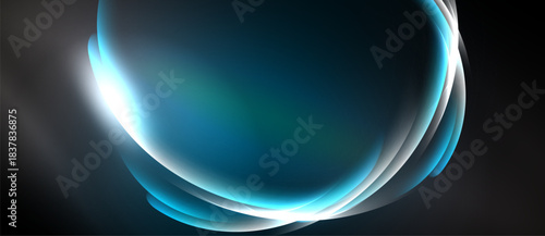 Abstract blue light curves form fluid shape. Dark background emphasizes glowing lines, creating modern visual effect.