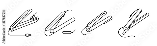Hair straightener flat iron styling tools outline icon vector collection