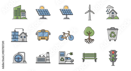 Collection of Environmental and Sustainable Icons Representing Green Initiatives.