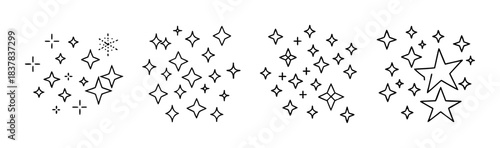 Hand drawn sparkle and star doodle set, glitter effect decorative design elements
