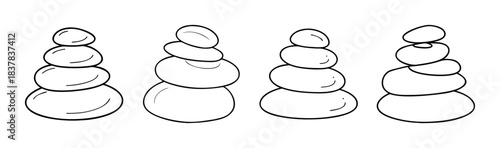 Hand drawn outline zen balanced stones set. stacked cairn collection vector