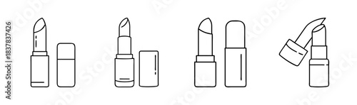 Line art lipstick icons set for beauty, makeup, and cosmetic products design