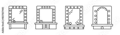 Outline icon set of various vanity mirrors with hollywood style lights design