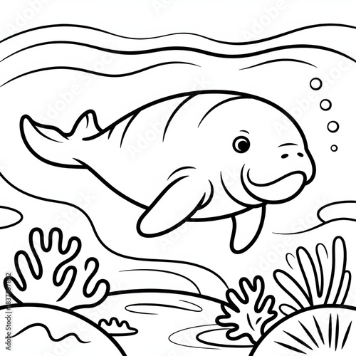 vector illustration of a dugong line drawing