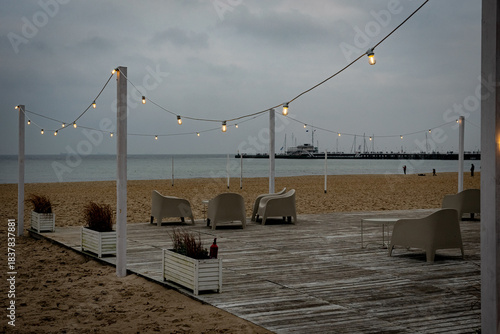 Fototapeta Naklejka Na Ścianę i Meble -  Cloudy autumn evening on the Baltic Sea coast in Sopot