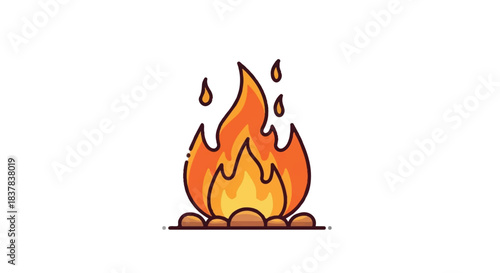 Burning flames illustration with orange and yellow colors on white background.