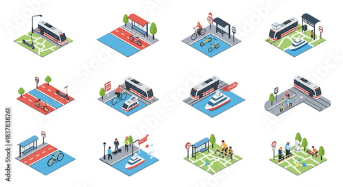 Isometric Transport Hubs - Diverse Urban Mobility Solutions.