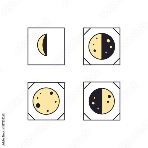 Moon Phases in Square Frames - A Celestial Collection.