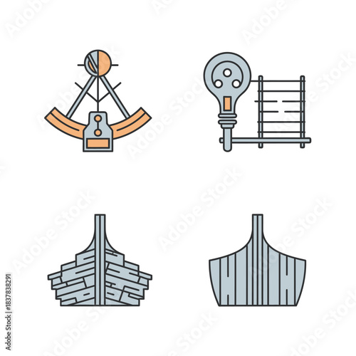 Nautical Navigation Tools and Ship Elements in Vector Style.