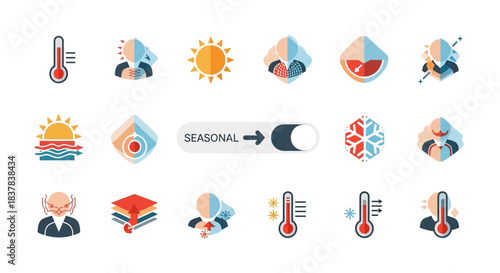 Seasonal weather icons representing temperature and climate conditions.