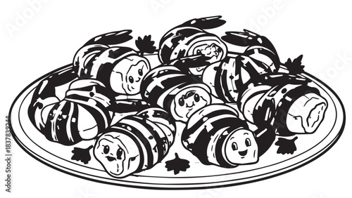 Plate of sliced stuffed rolls arranged neatly for serving.
