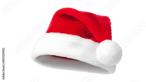A cheerful child in a Santa hat and snowman sweater walking outdoors near a brightly decorated Christmas tree and gifts.