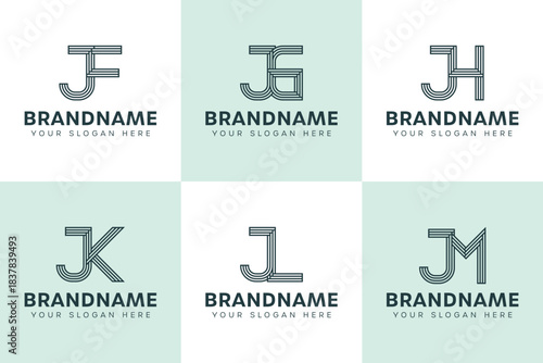 Letters JF JG JH JK JL JM Monogram Logo Set, for FJ GJ HJ KJ LJ MJ Initials
