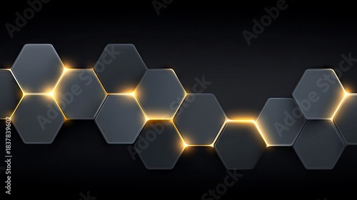 Hexagon Pattern Illuminated with Glowing Light on Black Background