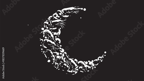 Crescent Moon Shape Formed by White Birds on Black Background.