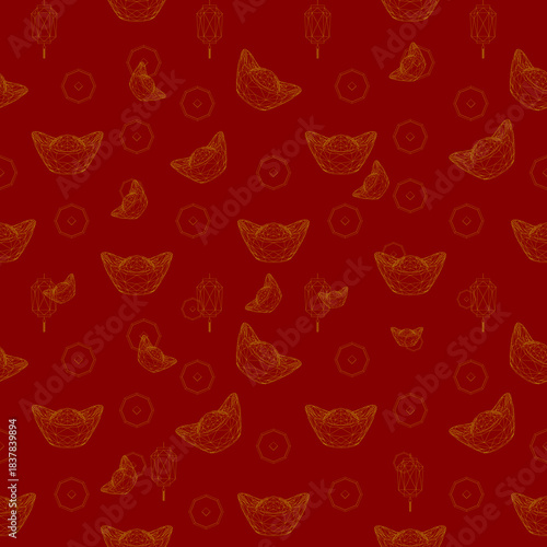 Golden Chinese Fortune Symbols Pattern