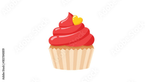 Delicious Red Velvet Cupcake with Heart Topping.