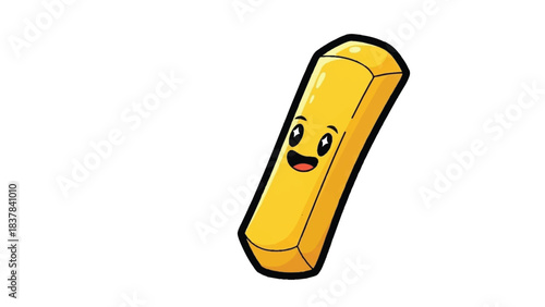 Cheerful cartoon french fry smiling with happy expression on white background.