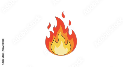 A stylized illustration of a bright orange and yellow flame.