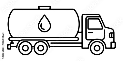Industrial Water Truck Icon A Line Art Illustration of a Liquid Transport Vehicle