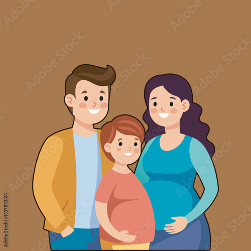 A pregnant hijabed woman with her husband child  vector file  5