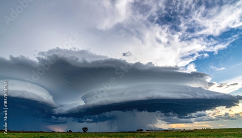 Dramatic storm clouds forming powerful shapes above the horizon.