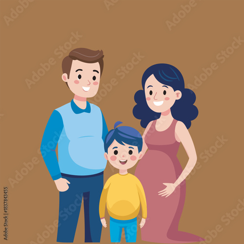 A pregnant hijabed woman with her husband child  vector file  4