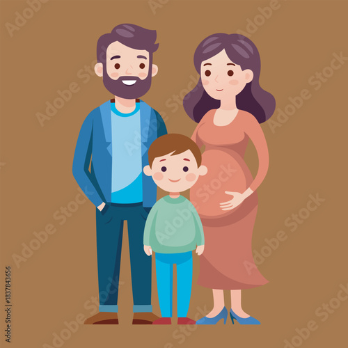A pregnant hijabed woman with her husband child  vector file 2