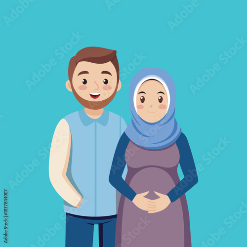 A pregnant hijabed woman with her husband  vector file  2