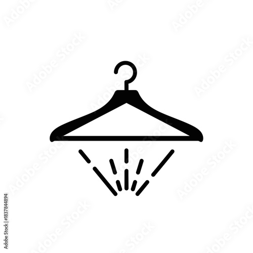 “Clothes Hanger with Spray Icon – Laundry Freshening Silhouette Vector”