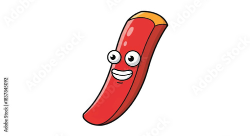 Cute Cartoon Red Chili Pepper Character with Happy Face.