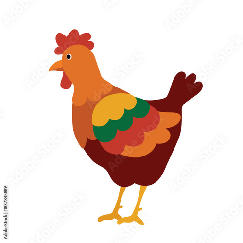 Colored hen isolated on a white background. Colored icon, vector illustration in a flat style. Poultry.