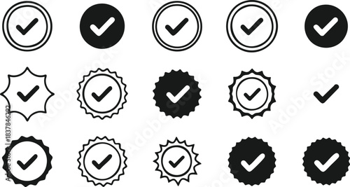 Collection of Checkmark Success Approval Badges Icons Variations Isolated on Transparent Background