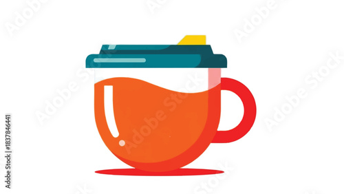 Stylized illustration of a takeaway coffee cup with orange liquid.