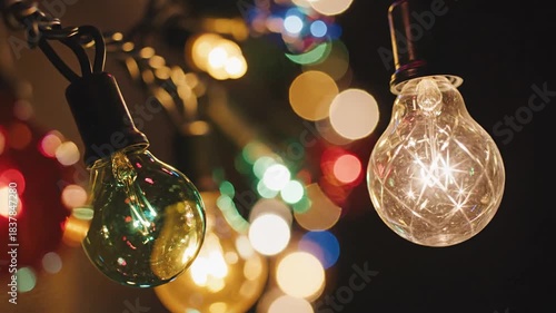 Festive Garland of Multicolored Lights: Warm Glow and Bokeh, Perfect for Backgrounds and Holiday Celebrations Featuring Diverse Lighting in