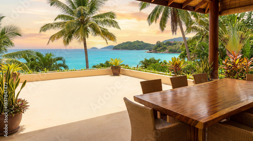 A tropical commercial background for a presentation without text and logos with an empty space for text