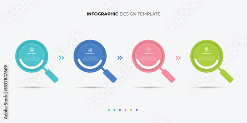 Simple infographic design template elements placed in horizontal row. Concept of 4 steps of business development process. Modern linear  illustration for report.