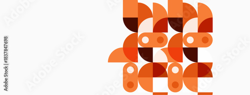 Abstract geometric shapes, orange tones, minimalist design. Composition features repeating circular segments, creating playful pattern.